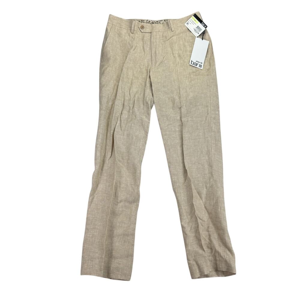 Bar III Mens Slim Fit 100% Linen Suit Pants Tan 30x30